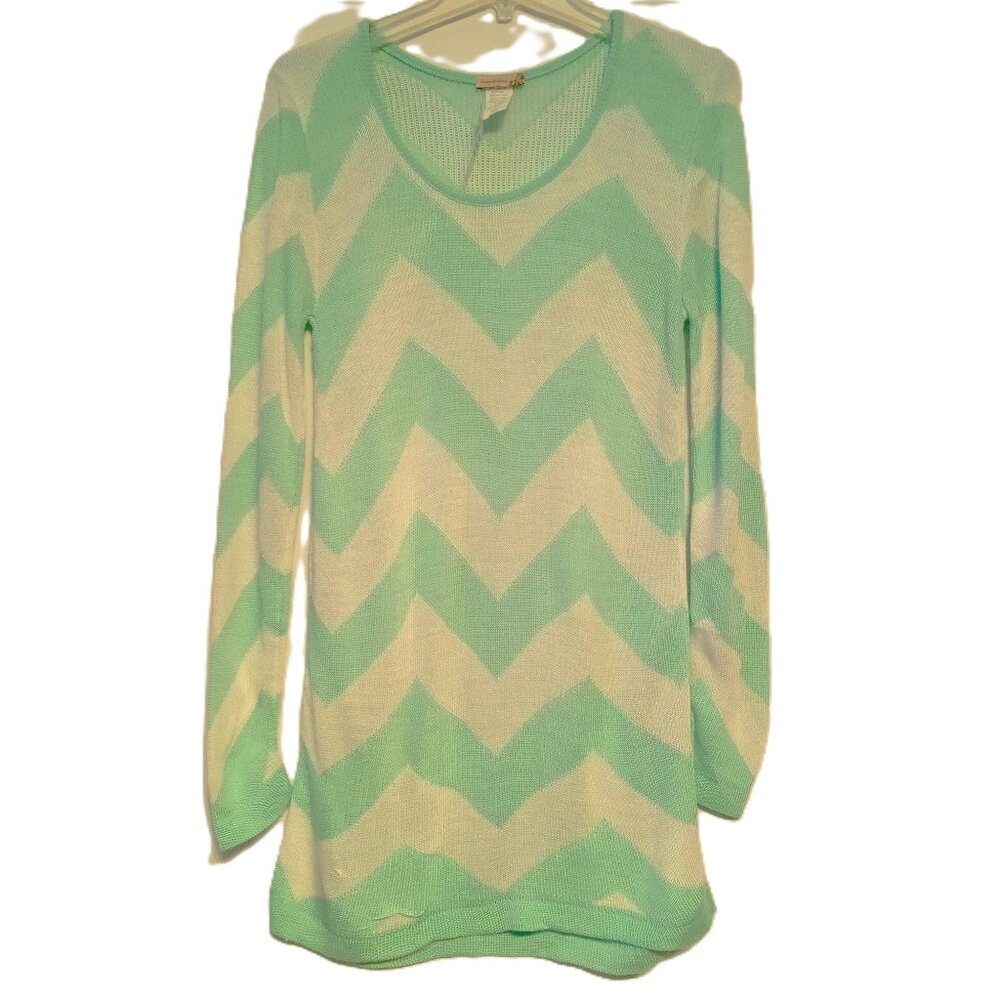Women's Sweater/Top  sz Large  Mint Green/White  Pullover-Tunic  Scoop Neck  NWT